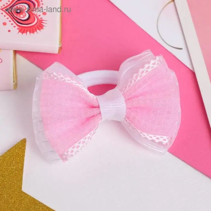 Резинка для волос &laquo;Аленушка&raquo;, клеточка, 6.5 см, розово-белая