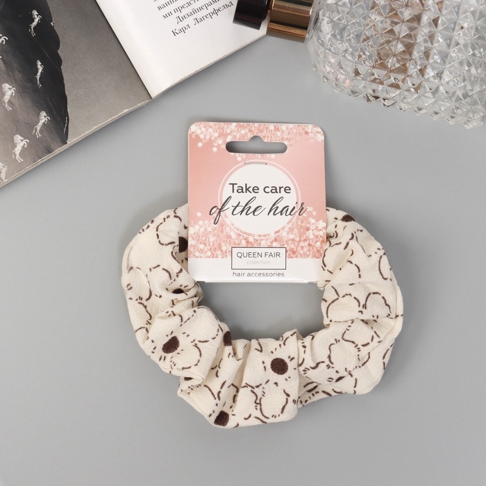 Резинка для волос "Орбита" цветы стиль, 10 см, коричнево-бежевый