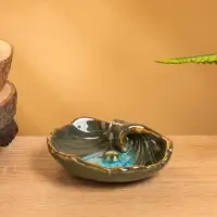 Подставка под благовония "Раковина с жемчужиной" керамика, цв. зелёный, 9х10,5х2 см