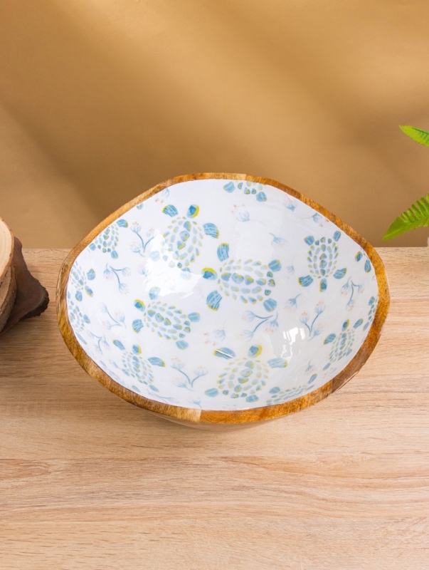 Салатник "Черепаха и цветы" дерево манго 29х29х11 см