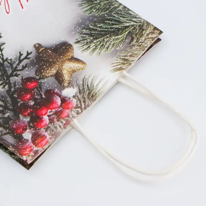 Пакет бумажный подарочный новогодний крафт "Новогоднее украшение" 18 х 8 х 25 см.