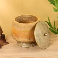 Конфетница с крышкой "Грильяж" алюминиевая с манговым деревом 17,5х17,5х18 см