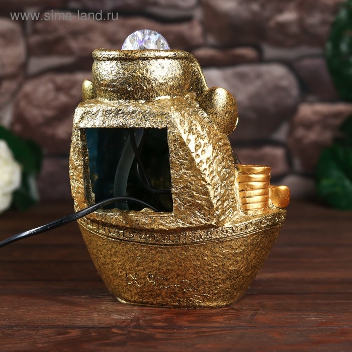 Фонтан настольный от сети, подсветка "Слиток золота и монеты" золото 21х17х12 см