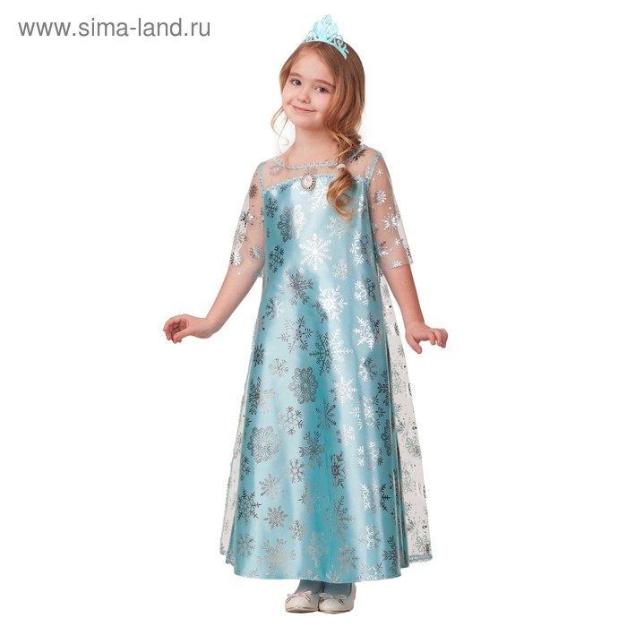 Карнавальный костюм &laquo;Эльза&raquo;, сатин 2, платье, корона, р. 34, рост 134 см