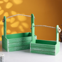 Набор кашпо деревянных 2 в 1 (25.5&times;15&times;30; 20&times;12&times;23) "Прованс", зелёный