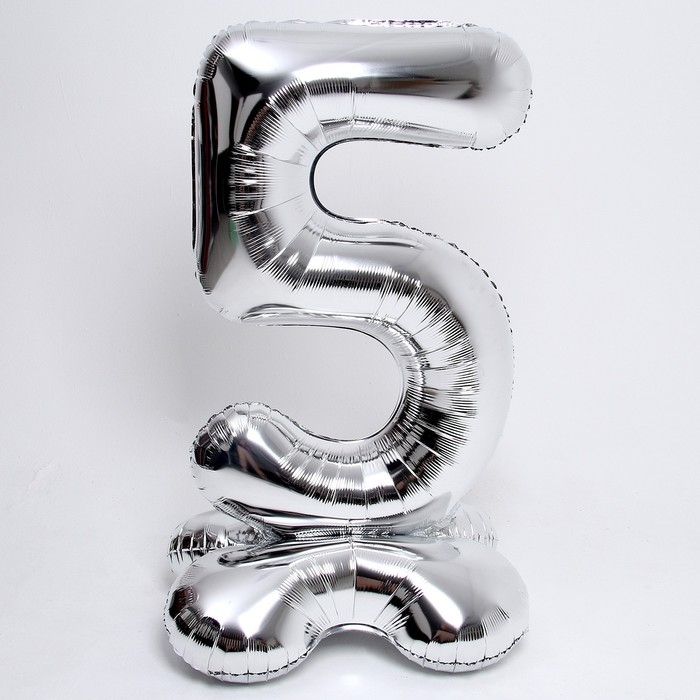 Шар фольгированный 50" &laquo;Цифра 5&raquo;, на подставке, серебро