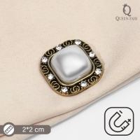 Магнит для платка &laquo;Жемчужина&raquo; квадрат, цвет белый в чернёном золоте