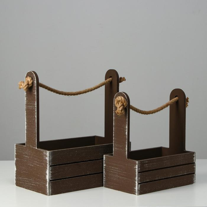 Набор кашпо деревянных 2 в 1 (25.5×15×30; 20×12×23) Набор кашпо деревянных 2 в 1 (25.5×15×30; 20×12×23) "Прованс", коричневый