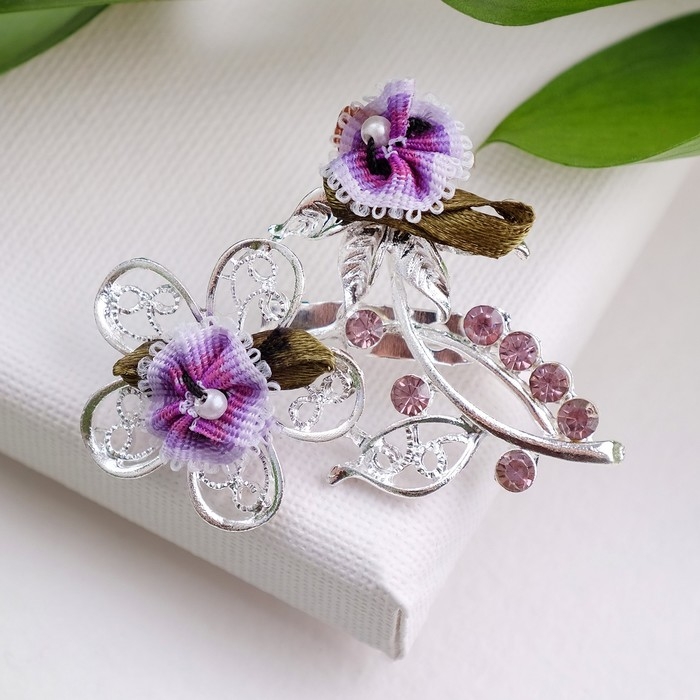 Брошь &laquo;Цветочная ветвь&raquo; дуэт, цвет фиолетовый в серебре