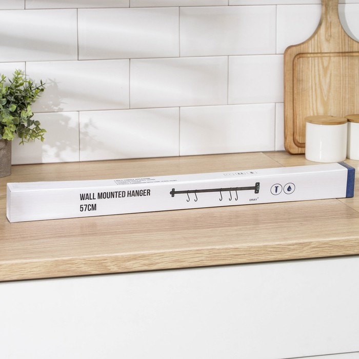 Рейлинговая система для кухни, 57 см, 5 крючков, цвет чёрный Рейлинговая система для кухни, 57 см, 5 крючков, цвет чёрный