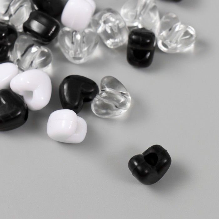 Бусины пластик "Сердце. Чёрный, белый, прозрачный" набор 20 гр 1,2х0,9х0,8 см