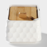 Банка для хранения сыпучих продуктов с ложкой BellaTenero, 750 мл, 14,5&times;11 см, с бамбуковой крышкой, фарфоровые, цвет белый