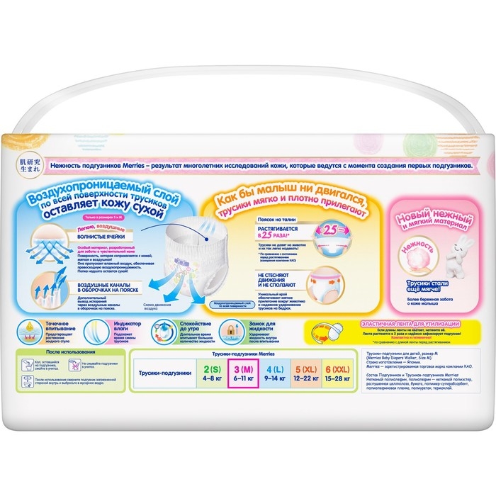 Трусики - подгузники Merries М - 6-11 кг, 33 шт Трусики - подгузники Merries М - 6-11 кг, 33 шт