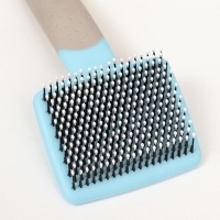 Пуходерка с прорезиненной ручкой, закругленные зубья, малая, 6,5 х 14,5 см, бирюзовая