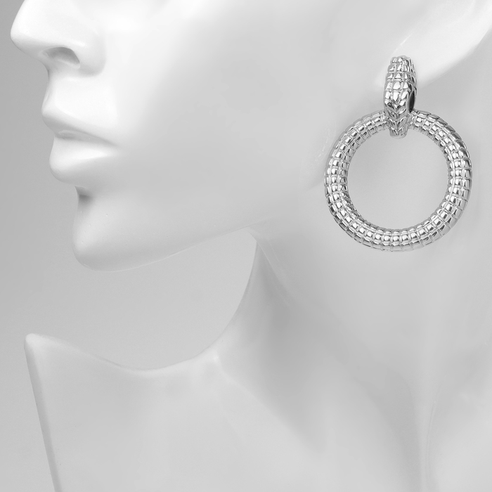 Новый год! Символ года 2025! Серьги со стразами &laquo;Змея&raquo; кольцо соблазна, цвет чёрный в серебре