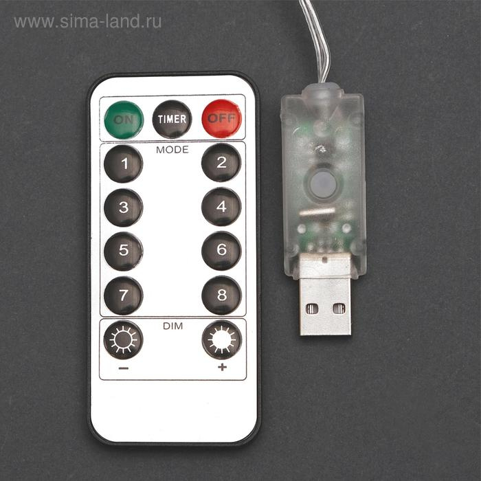 Гирлянда &laquo;Занавес&raquo; 2.8 &times; 3 м роса на крючках, с пультом, IP20, серебристая нить, 300 LED, свечение тёплое белое, 8 режимов, USB