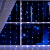 Гирлянда &laquo;Занавес&raquo; 1 &times; 1 м роса, IP20, серебристая нить, 100 LED, свечение белое, 12 В