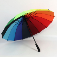 Зонт - трость полуавтоматический &laquo;Радуга&raquo;, эпонж, 16 спиц, R = 48/55 см, D = 110 см, разноцветный