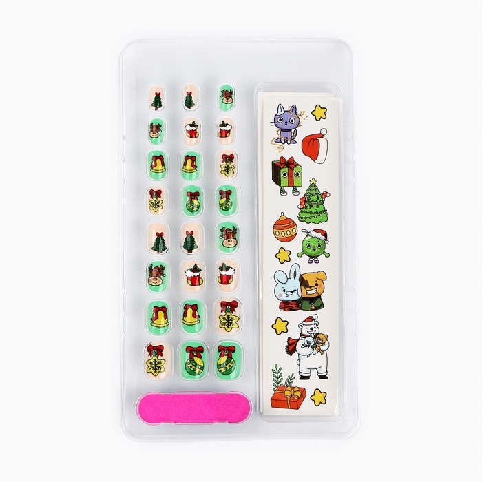 Набор детских накладных ногтей с татуировками на новый год &laquo;Новогоднее настроение&raquo;