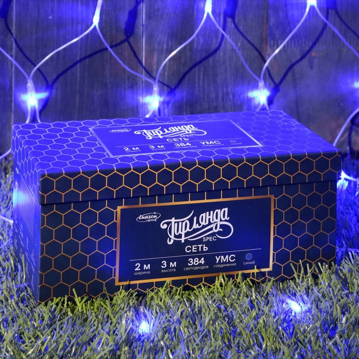 Гирлянда «Сеть» 2 × 3 м, IP44, УМС, прозрачная нить, 384 LED, свечение синее, 220 В Гирлянда «Сеть» 2 × 3 м, IP44, УМС, прозрачная нить, 384 LED, свечение синее, 220 В