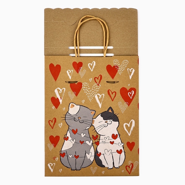 Пакет с клапаном &laquo;С любовью&raquo;, сердца, крафт, глиттер, 19,5 &times; 10 &times; 25.2 см
