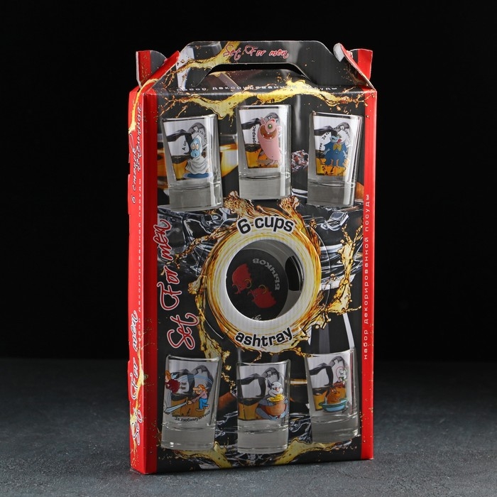 Набор &laquo;Приколы&raquo;, 7 предметов: 6 стопок 50 мл, пепельница