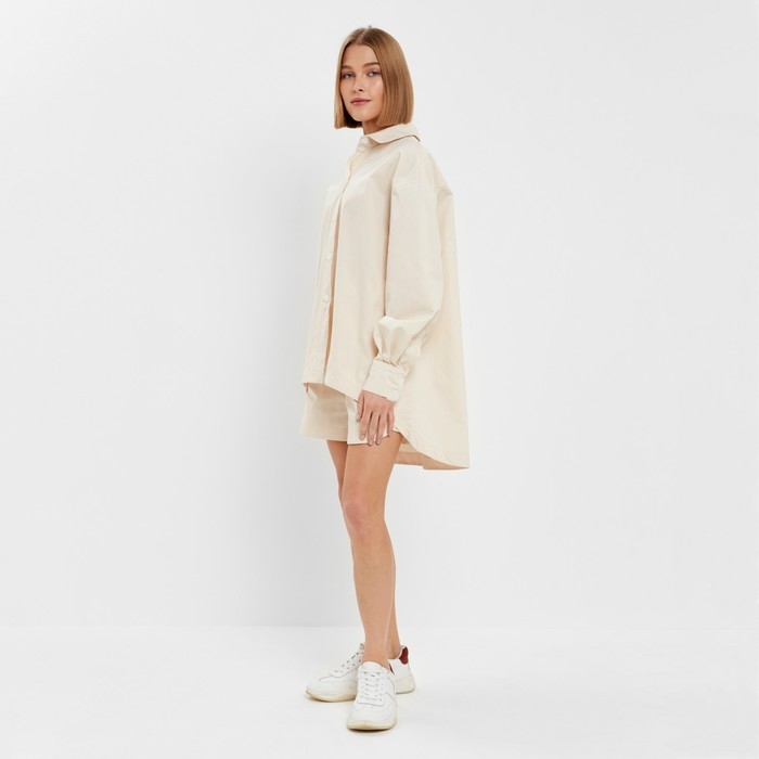 Костюм женский (рубашка, шорты) MINAKU: Oversize цвет молочный, размер 44