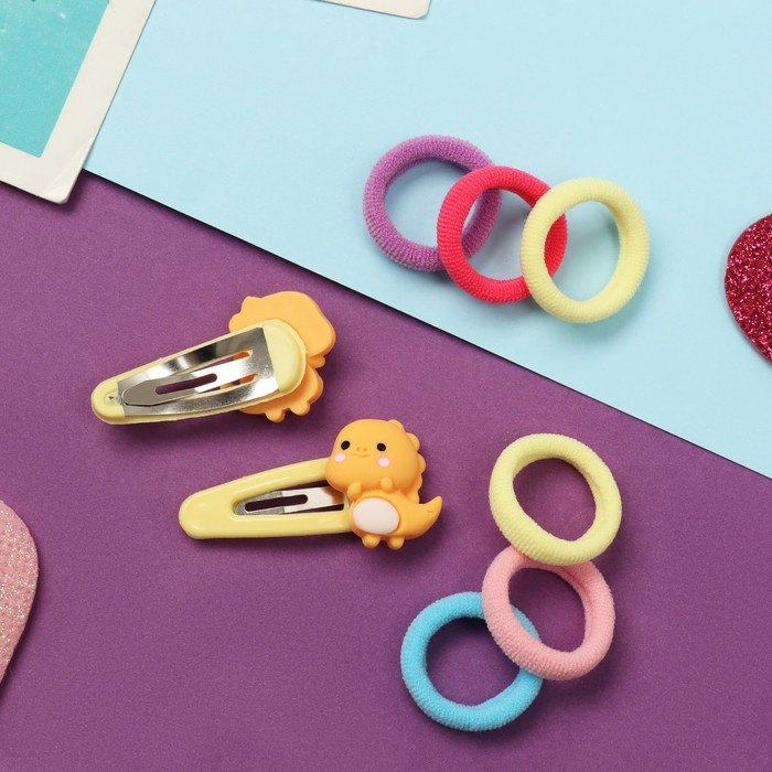 Набор для волос Набор для волос "Карамель" (10 резинок 1,5 см, 2 невидимки 3,5 см) дракончики, жёлтый