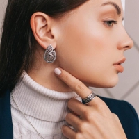 Серьги &laquo;Капель&raquo;, посеребрение с оксидированием