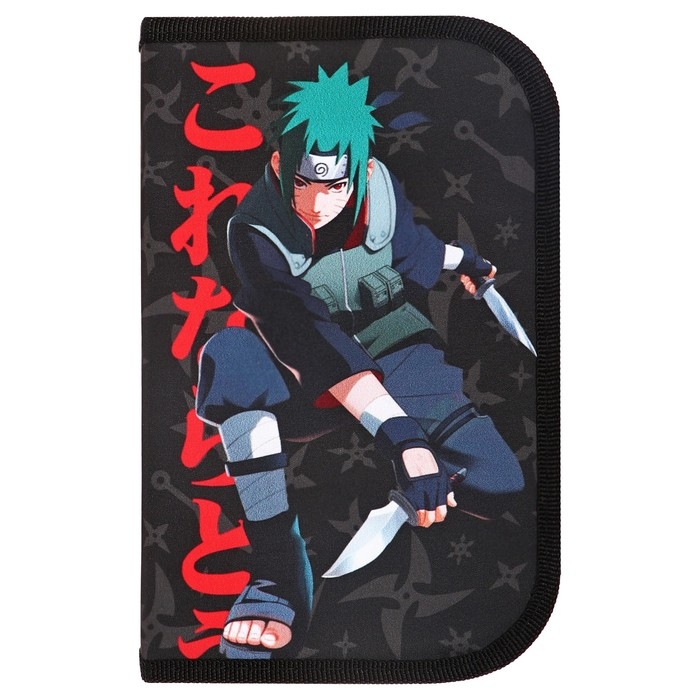 Пенал 1 секция, 130 х 210 х 40 мм, 2 откидные планки, тканевый, Calligrata TOP, Content "Аниме клинок"