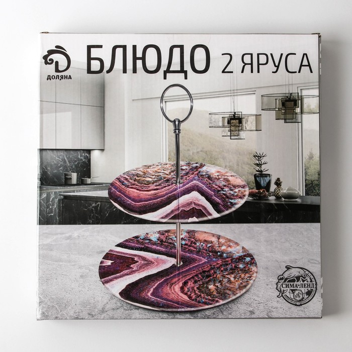 Этажёрка - фруктовница круглая Доляна &laquo;Маффин&raquo;, 2 яруса, d=25/20 см, стекло