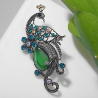 Брошь «Павлин» элегантный, цветная в чернёном серебре Брошь «Павлин» элегантный, цветная в чернёном серебре