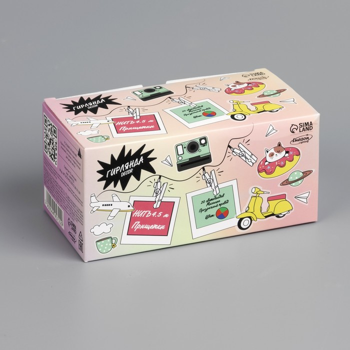 Гирлянда &laquo;Нить&raquo; 4.5 м с насадками &laquo;Прищепки&raquo;, IP20, прозрачная нить, 20 LED, свечение RG/RB, мигание, 220 В