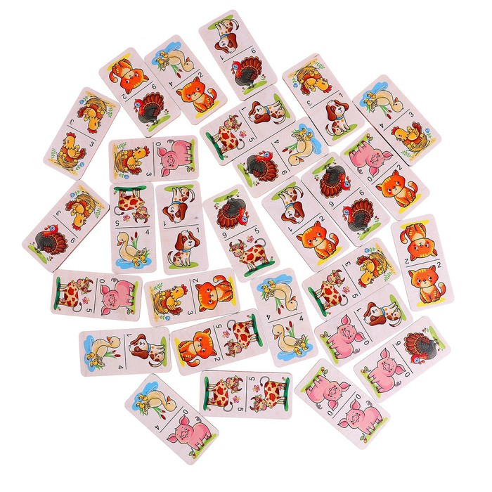 Домино большое &laquo;На ферме&raquo; 28 деревянных фишек