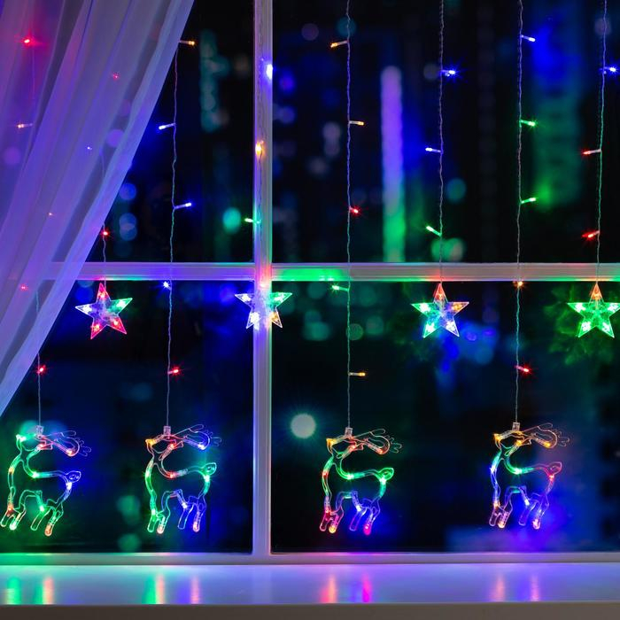 Гирлянда &laquo;Бахрома&raquo; 2.4 &times; 0.9 м с насадками &laquo;Олень&raquo;, IP20, прозрачная нить, 138 LED, свечение мульти, 8 режимов, 220 В