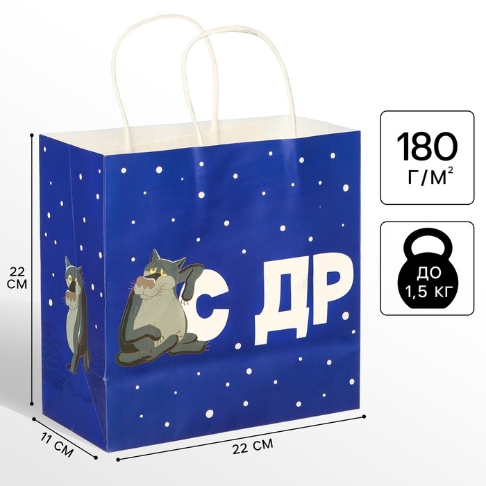 Пакет подарочный "С Др тебя если чо" 22х22х11 см, крафт, упаковка, Жил-был Пес