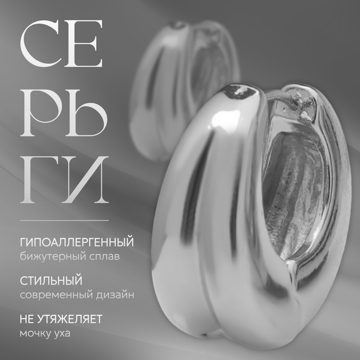 Серьги металл &laquo;Аккорд&raquo; двойной круг, цвет серебро