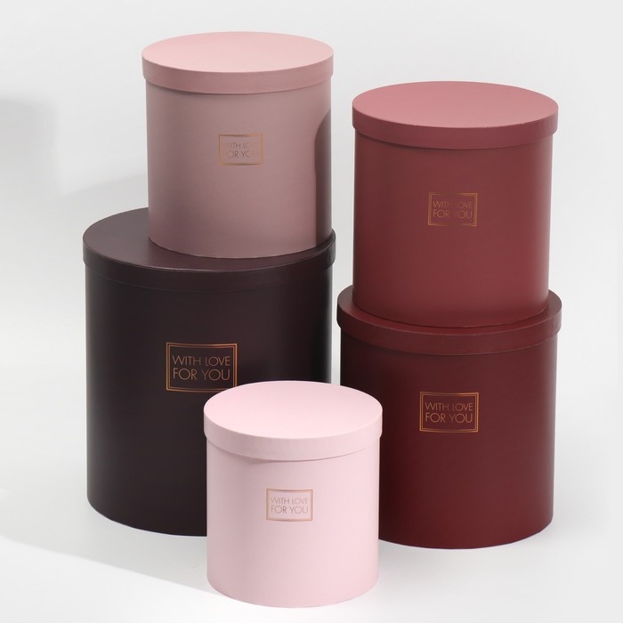 Набор круглых коробок 5 в 1, упаковка подарочная, &laquo;Пантон 06&raquo;,15 х 15 х 15 - 23 х 23 х 25 см