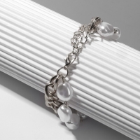 Браслет жемчуг &laquo;Цепь&raquo;, цвет белый в серебре, L=16 см