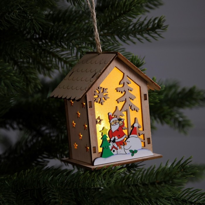 Ёлочная игрушка &laquo;Дед Мороз со снеговиками&raquo;, от батареек, свечение тёплое белое