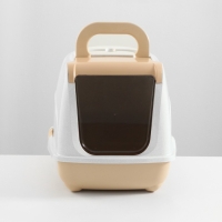 Туалет-домик для кошек закрытый с дверцей 50*38*37 см, бежево-белый Туалет-домик для кошек закрытый с дверцей 50*38*37 см, бежево-белый