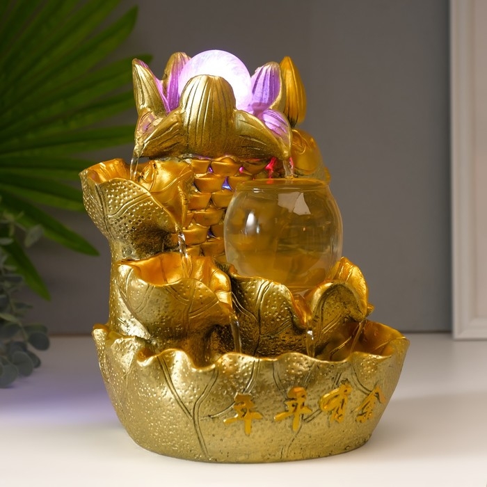 Фонтан настольный от сети, подсветка Фонтан настольный от сети, подсветка "Золотой карп и лотосы" золото 26х18х17 см