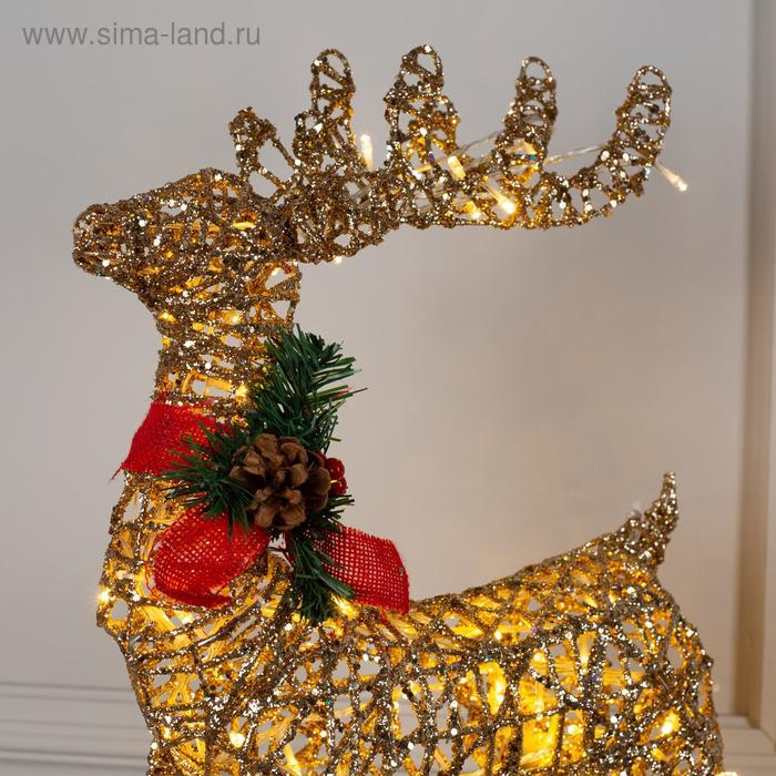 Светодиодная фигура &laquo;Олень золотистый&raquo; 35 &times; 60 &times; 10 см, металл, 220 В, мерцание, свечение тёплое белое