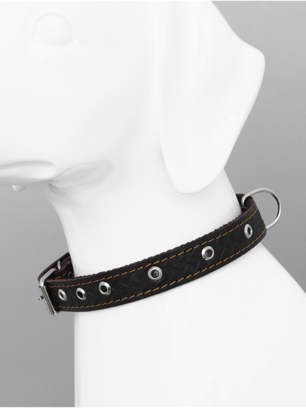 Ошейник кожаный усиленный капроном с полукольцом,  55 х 2,5 см, ОШ 27-53 см, коричневый