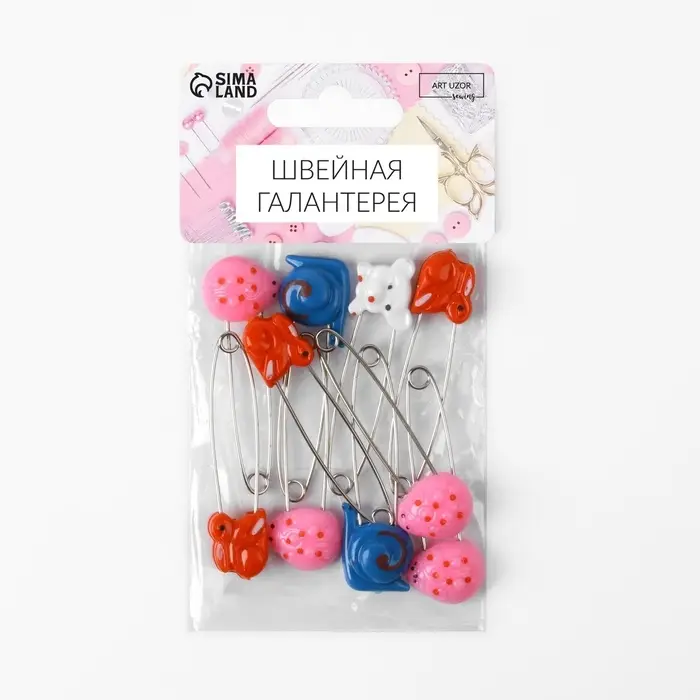 Булавки английские &laquo;Животные&raquo;, безопасные, 60 мм, 10 шт., МИКС