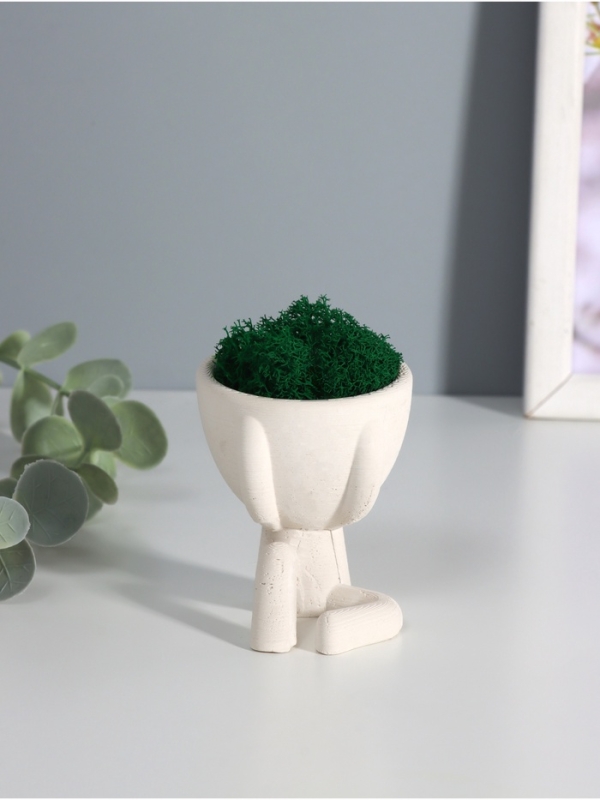 Кашпо бетонное "Мистер Грин" со мхом 6,7*6*6,5 см белый (мох зеленый стабилизированный)