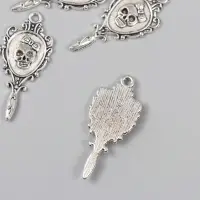 Декор для творчества металл "Ажурное зеркало с черепом" серебро 3,4х1,5 см