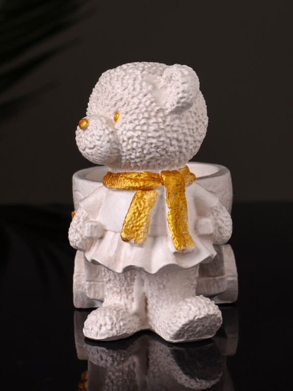 Кашпо "Медведица с тележкой" 10х10х6 см, слоновая кость