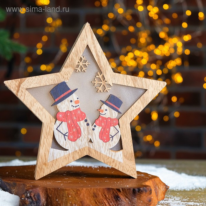 Декор с подсветкой Декор с подсветкой "Снеговики" 2,3×19,7×19,7 см, батарейки AAA (не в комплекте), свечение желтое