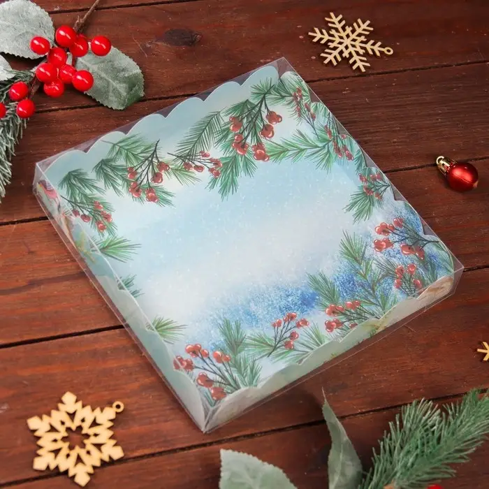 Коробка для печенья, &laquo;Снегири&raquo;, 18&times;18&times;3 см, Новый год